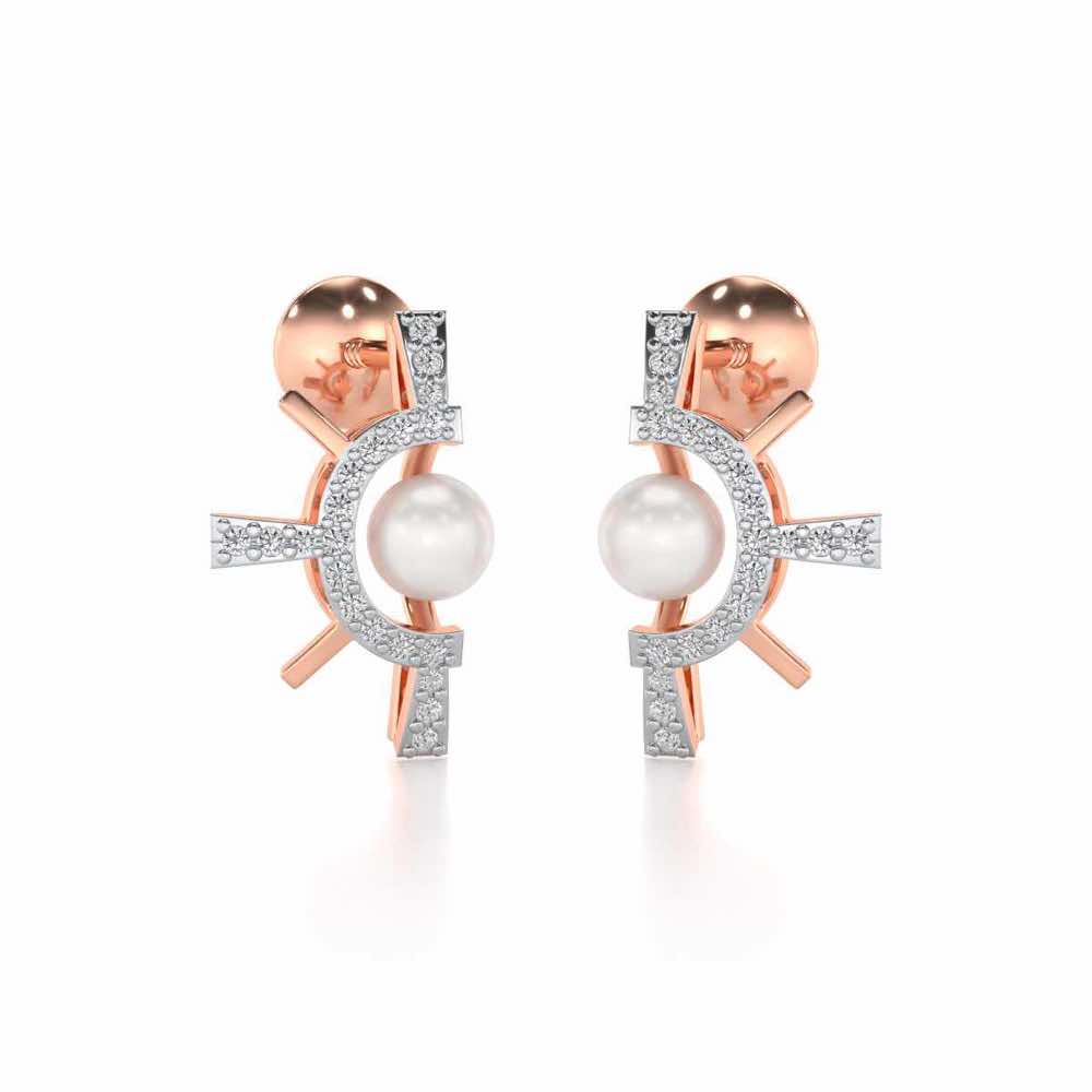 Semi Sun Silver Pearl Earrings - Rose Gold - Image 1