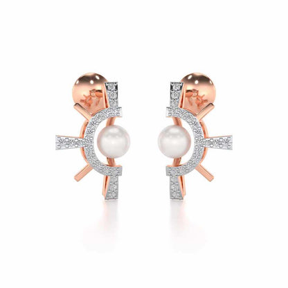Semi Sun Silver Pearl Earrings - Rose Gold - Image 1