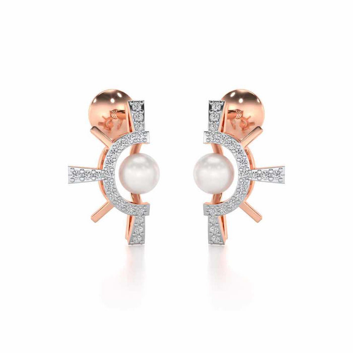 Semi Sun Silver Pearl Earrings - Rose Gold - Image 1