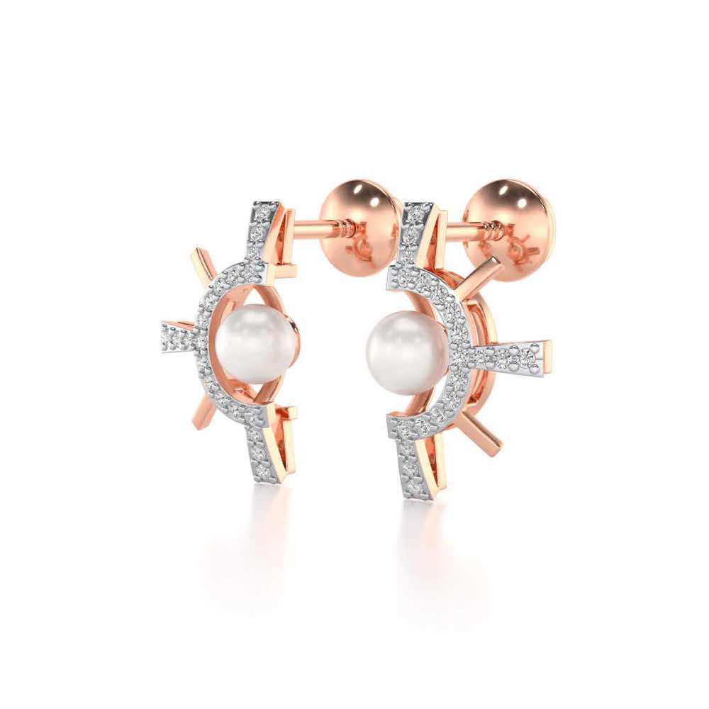 Semi Sun Silver Pearl Earrings - Rose Gold - Image 3