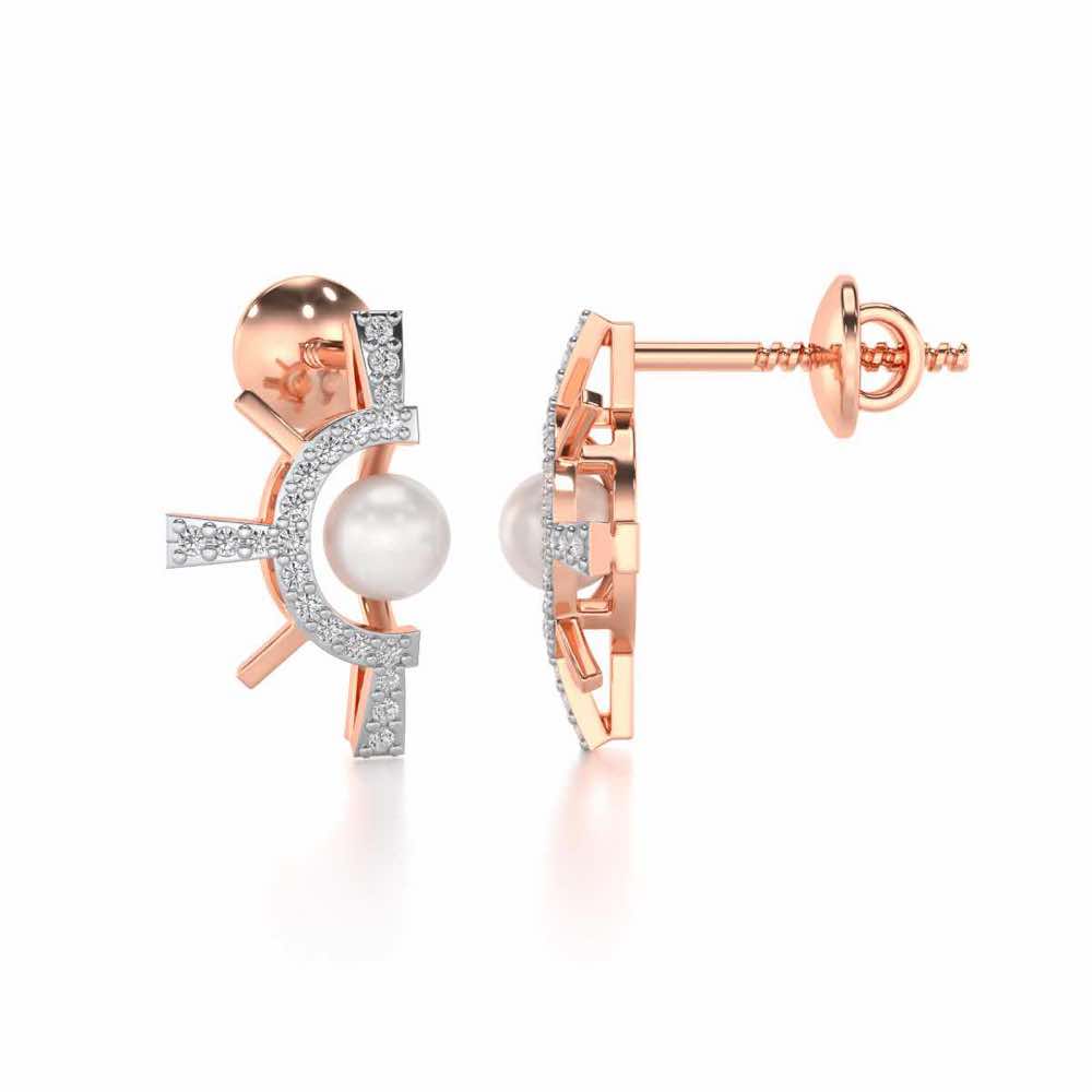 Semi Sun Silver Pearl Earrings - Rose Gold - Image 4