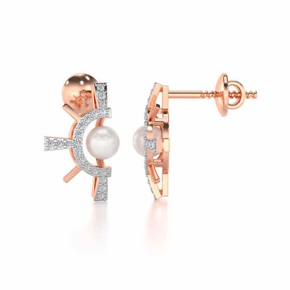 Semi Sun Silver Pearl Earrings - Rose Gold - Image 4