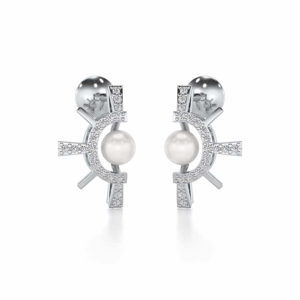Semi Sun Silver Pearl Earrings - White Gold - Image 1