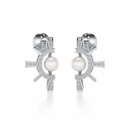 Semi Sun Silver Pearl Earrings - White Gold - Image 1
