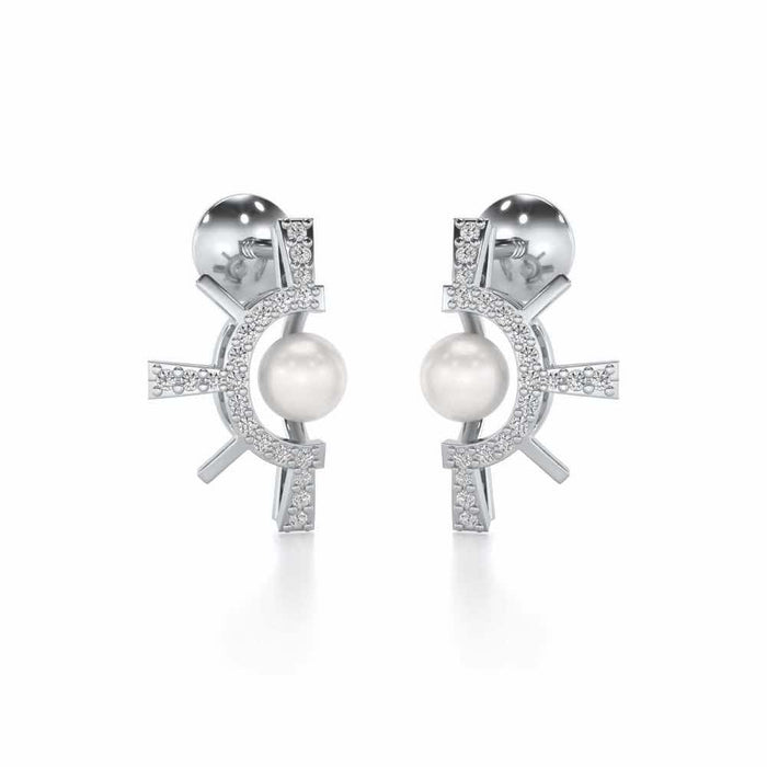 Semi Sun Silver Pearl Earrings - White Gold - Image 1