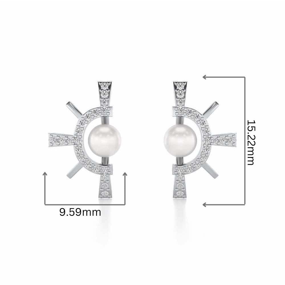 Semi Sun Silver Pearl Earrings - White Gold - Image 2