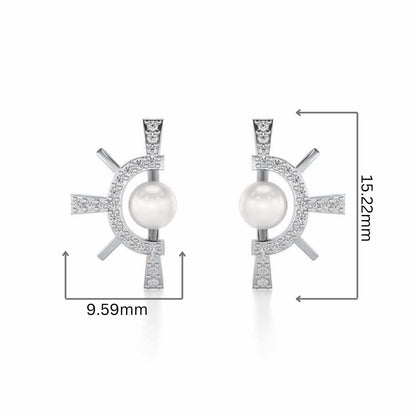 Semi Sun Silver Pearl Earrings - White Gold - Image 2