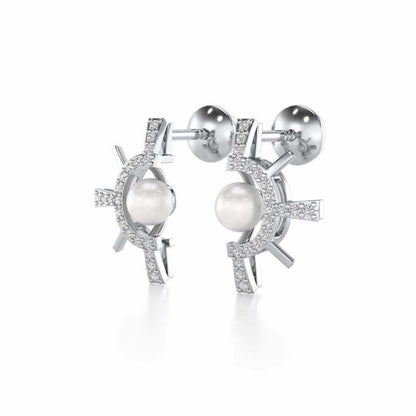 Semi Sun Silver Pearl Earrings - White Gold - Image 3