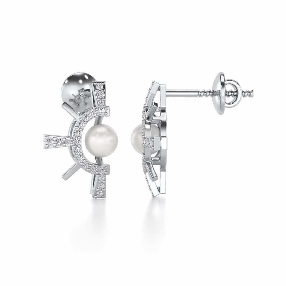 Semi Sun Silver Pearl Earrings - White Gold - Image 4