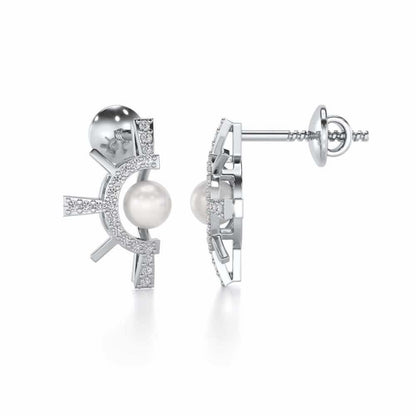 Semi Sun Silver Pearl Earrings - White Gold - Image 4
