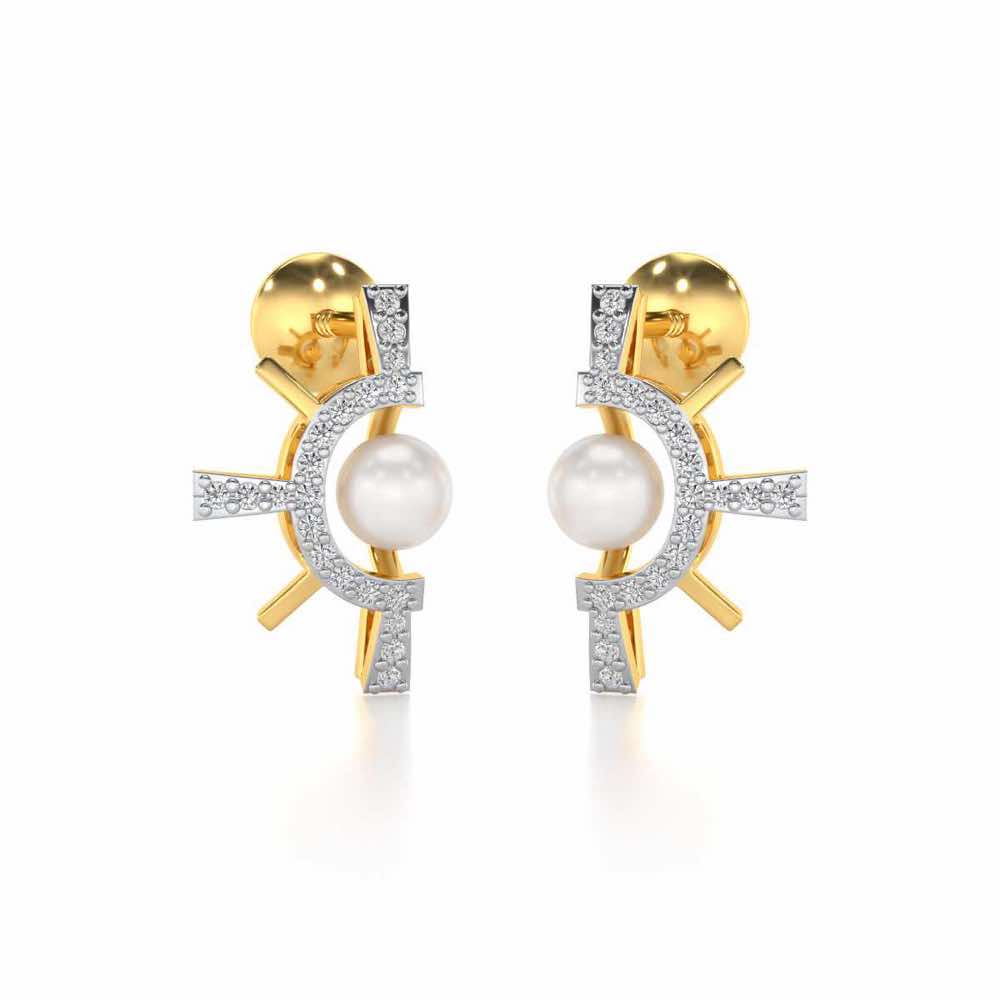 Semi Sun Silver Pearl Earrings - Yellow Gold - Image 1