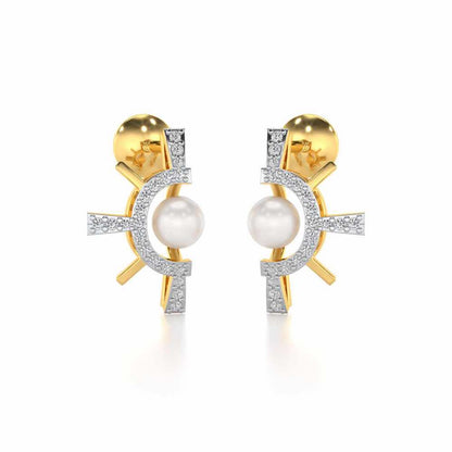 Semi Sun Silver Pearl Earrings - Yellow Gold - Image 1