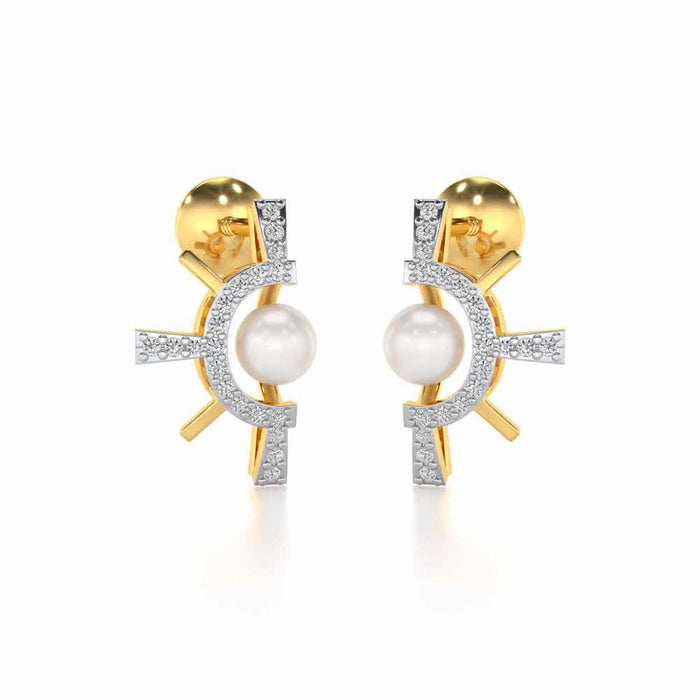 Semi Sun Silver Pearl Earrings - Yellow Gold - Image 1