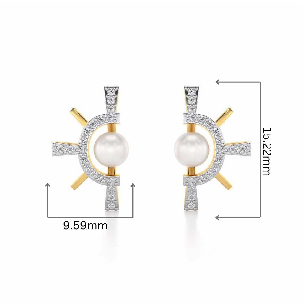 Semi Sun Silver Pearl Earrings - Yellow Gold - Image 2