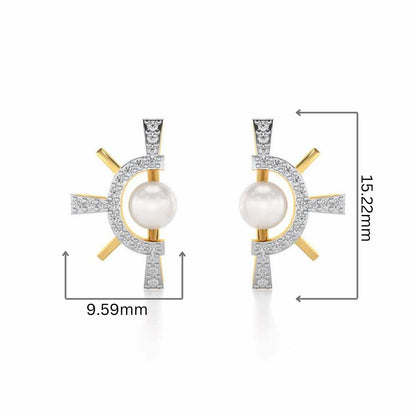 Semi Sun Silver Pearl Earrings - Yellow Gold - Image 2