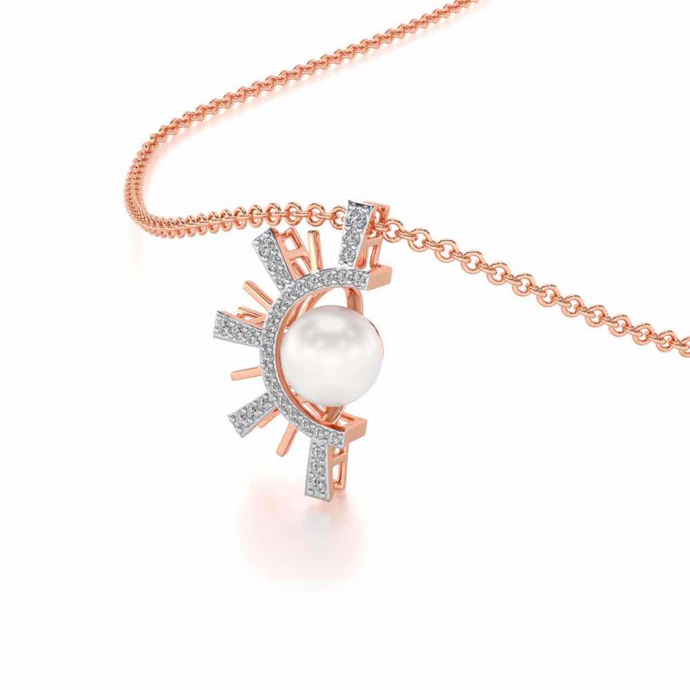 Semi Sun Silver Pearl Pendant - Rose Gold - Image 1