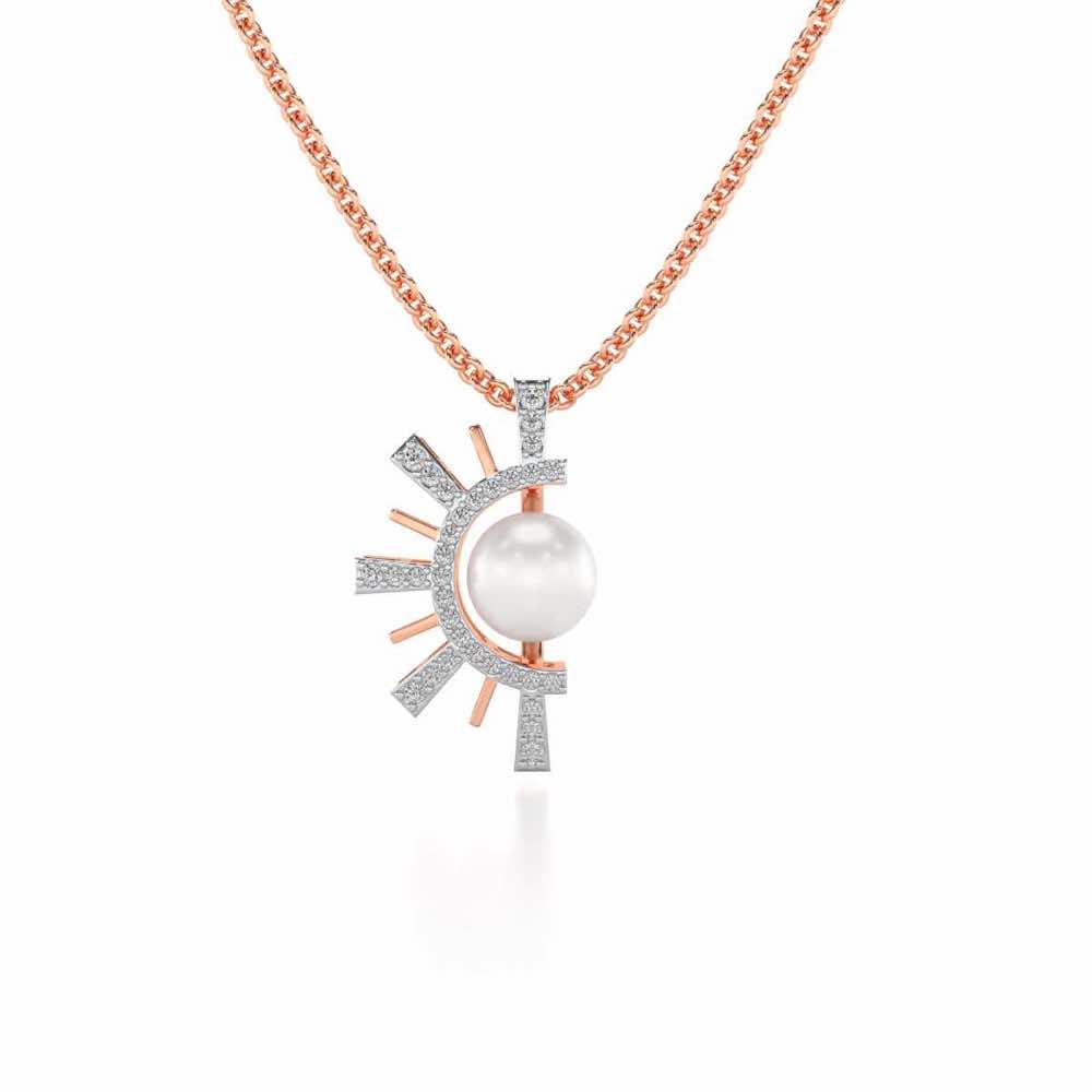 Semi Sun Silver Pearl Pendant - Rose Gold - Image 2