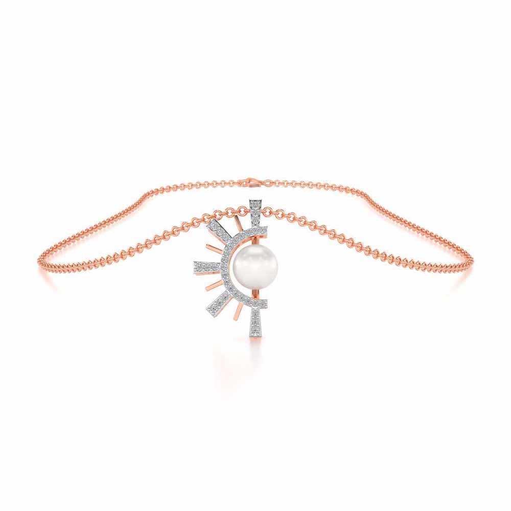 Semi Sun Silver Pearl Pendant - Rose Gold - Image 3