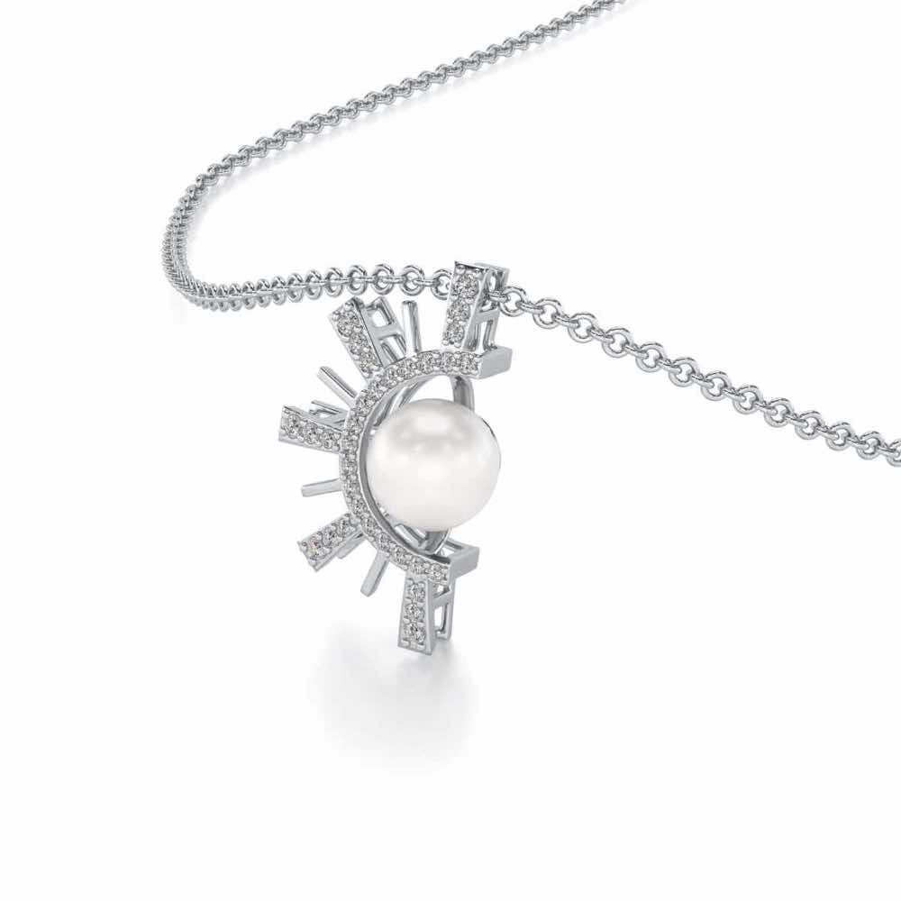 Semi Sun Silver Pearl Pendant - White Gold - Image 1
