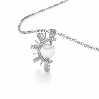 Semi Sun Silver Pearl Pendant - White Gold - Image 1