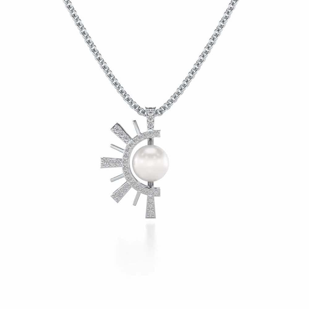 Semi Sun Silver Pearl Pendant - White Gold - Image 2