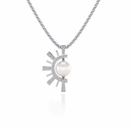 Semi Sun Silver Pearl Pendant - White Gold - Image 2