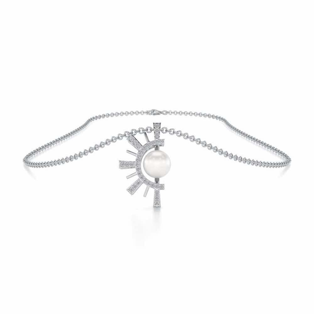 Semi Sun Silver Pearl Pendant - White Gold - Image 3