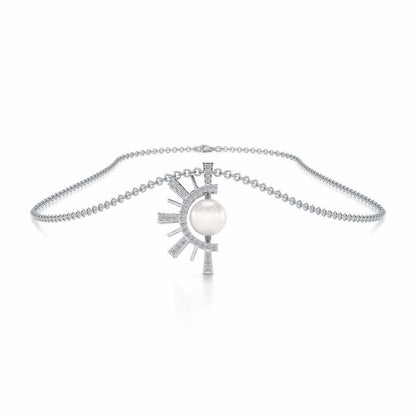Semi Sun Silver Pearl Pendant - White Gold - Image 3