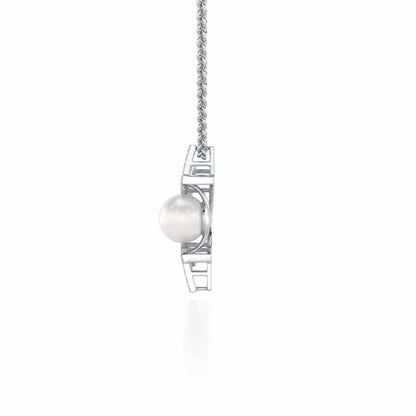 Semi Sun Silver Pearl Pendant - White Gold - Image 4