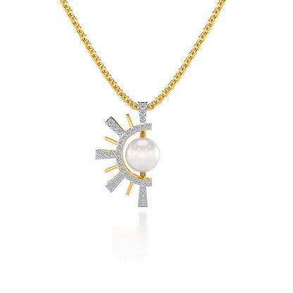Semi Sun Silver Pearl Pendant - Yellow Gold - Image 2