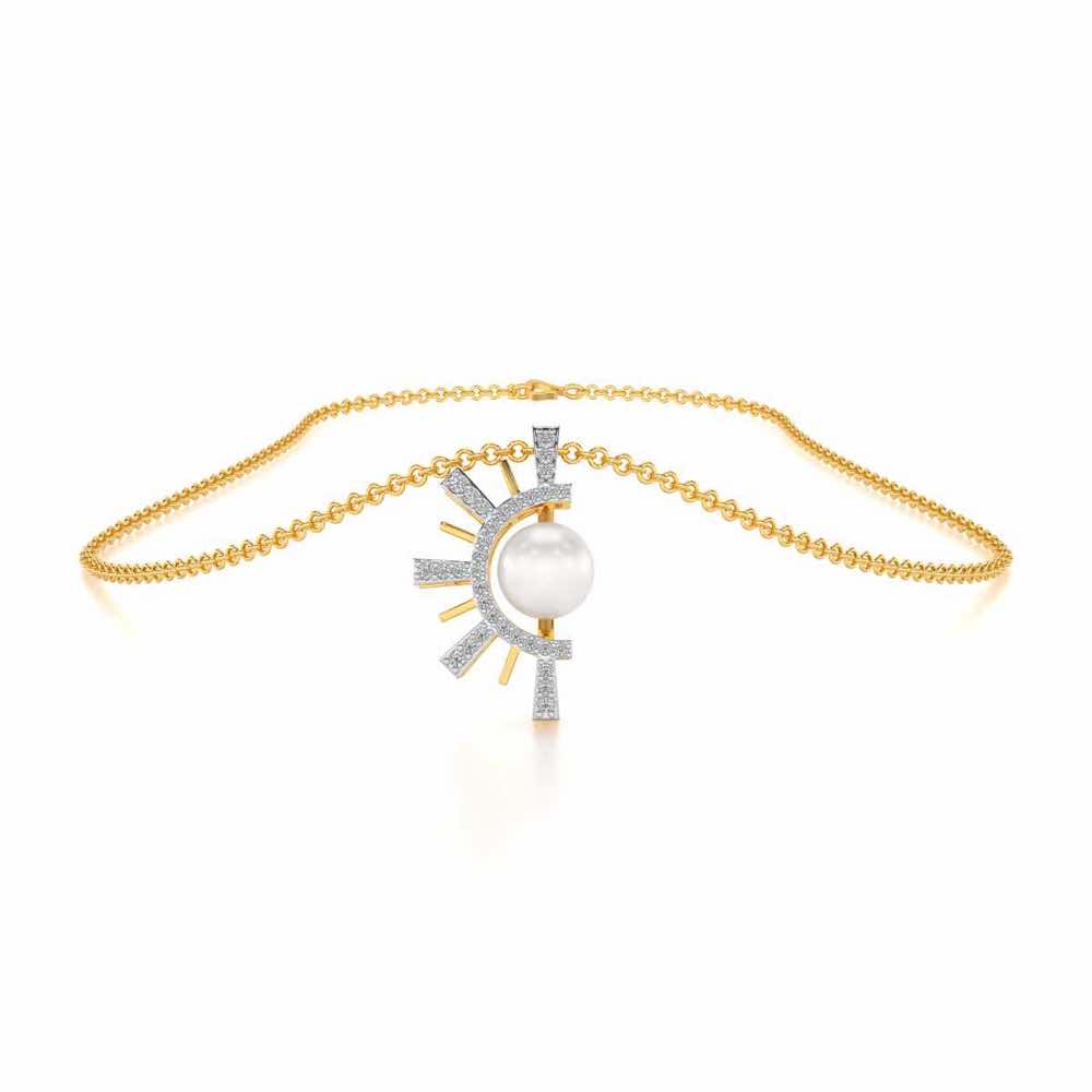 Semi Sun Silver Pearl Pendant - Yellow Gold - Image 3