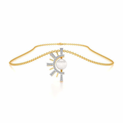 Semi Sun Silver Pearl Pendant - Yellow Gold - Image 3