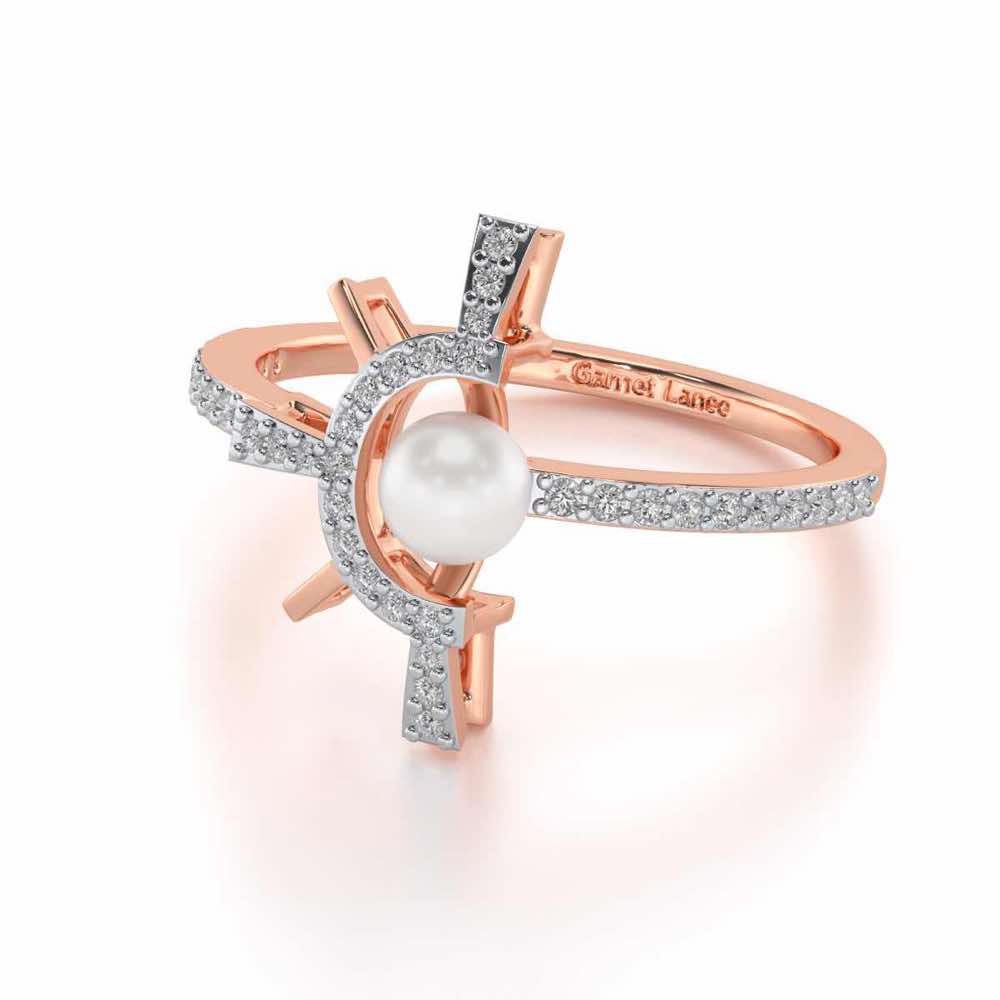 Semi Sun Silver Pearl Ring - Rose Gold - Image 2