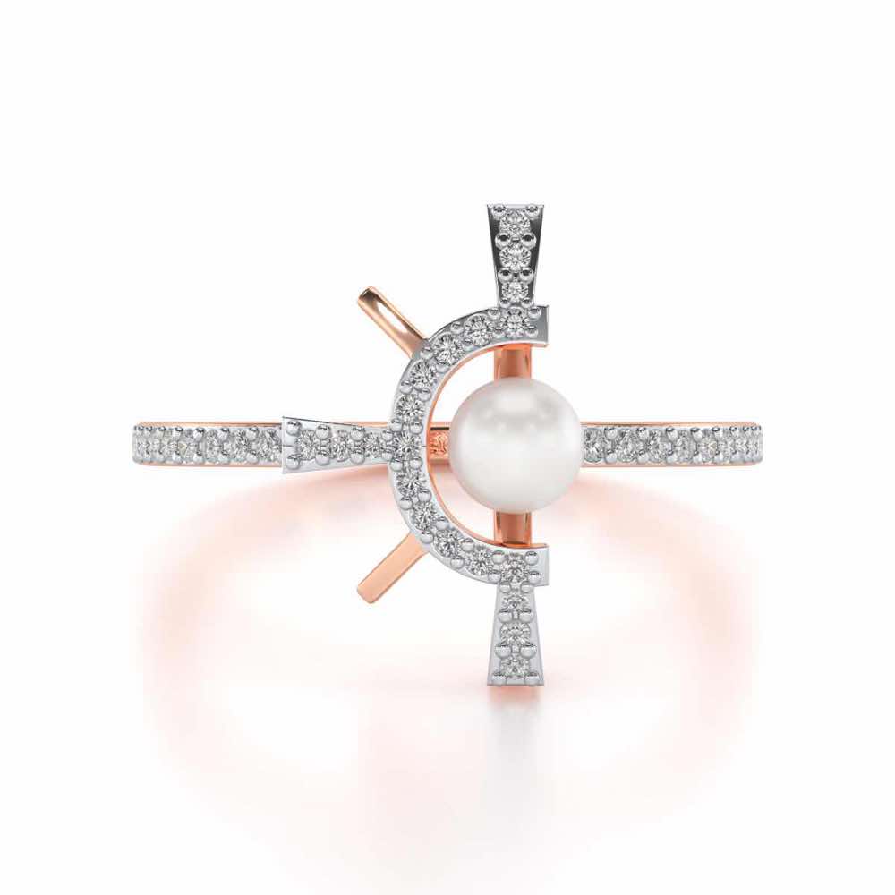 Semi Sun Silver Pearl Ring - Rose Gold - Image 4