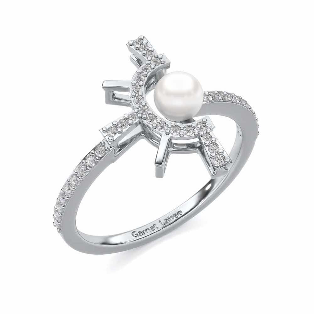 Semi Sun Silver Pearl Ring - White Gold - Image 1