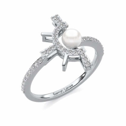 Semi Sun Silver Pearl Ring - White Gold - Image 1