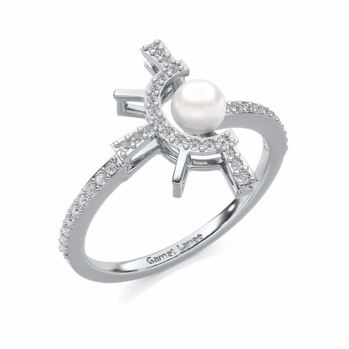 Semi Sun Silver Pearl Ring - White Gold - Image 1