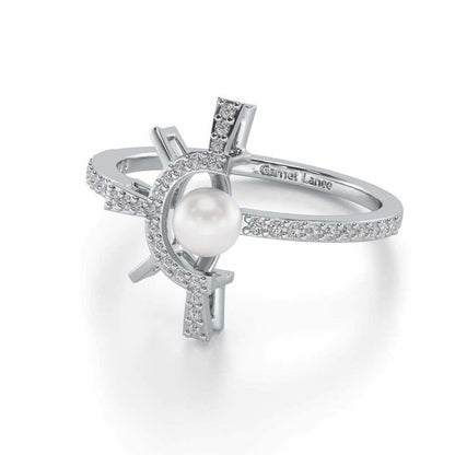 Semi Sun Silver Pearl Ring - White Gold - Image 2