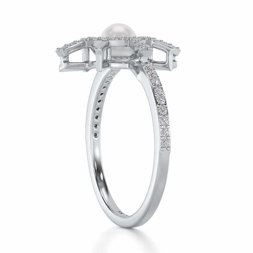 Semi Sun Silver Pearl Ring - White Gold - Image 3