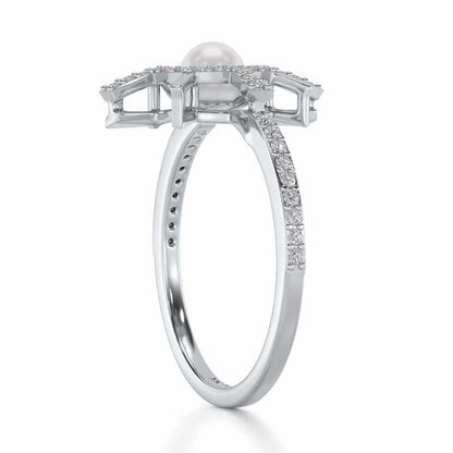 Semi Sun Silver Pearl Ring - White Gold - Image 3