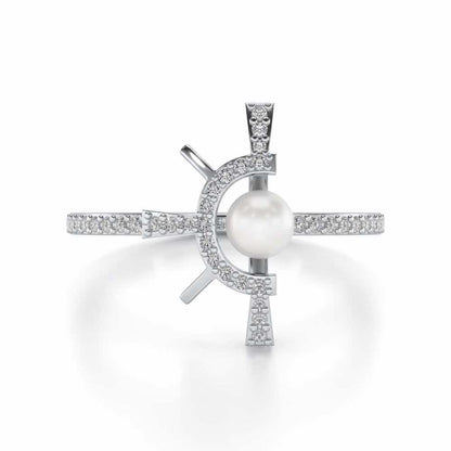 Semi Sun Silver Pearl Ring - White Gold - Image 4