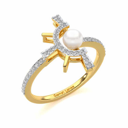 Semi Sun Silver Pearl Ring - Yellow Gold - Image 1
