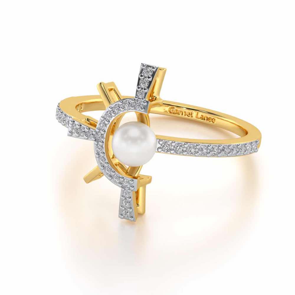 Semi Sun Silver Pearl Ring - Yellow Gold - Image 2