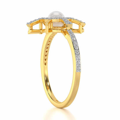 Semi Sun Silver Pearl Ring - Yellow Gold - Image 3