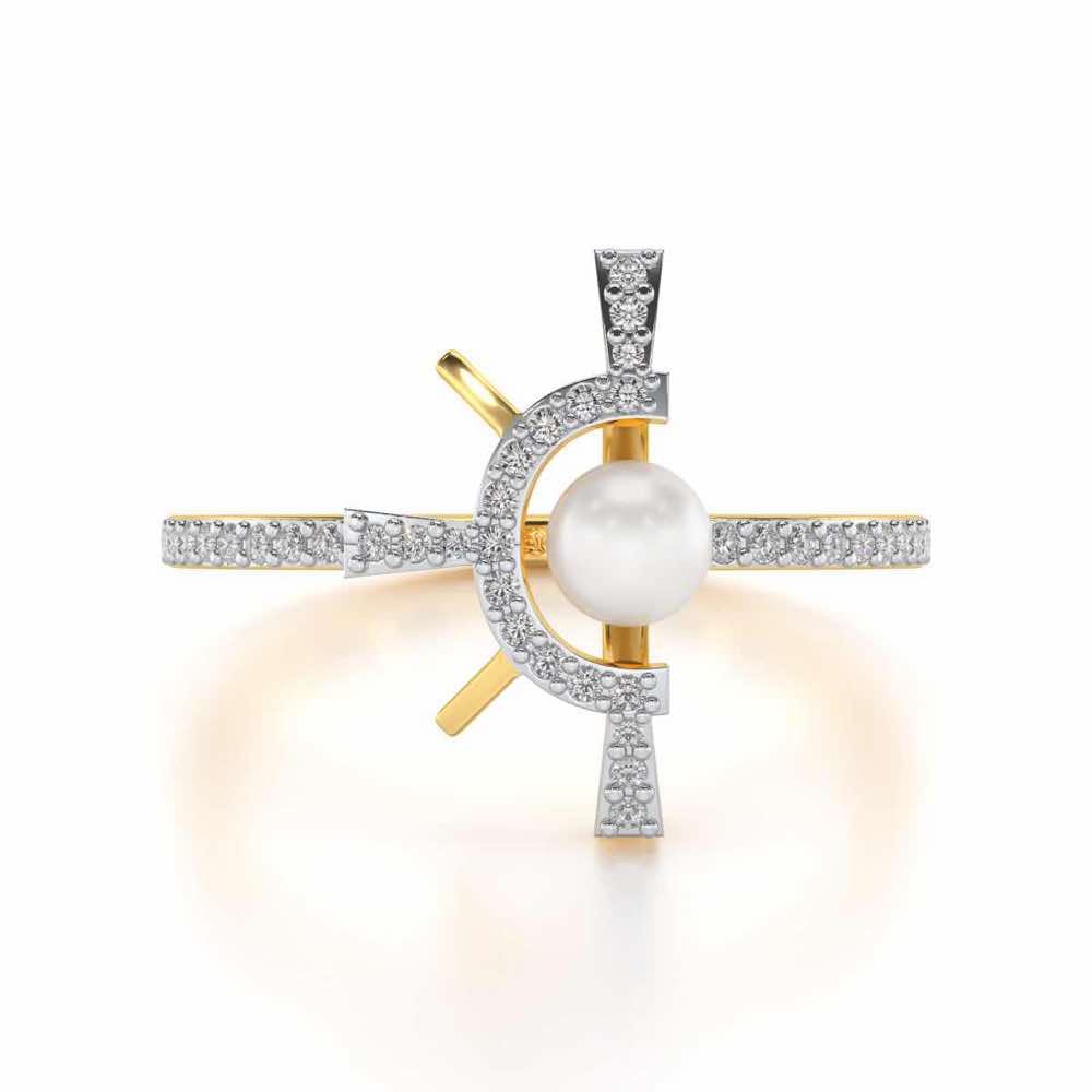 Semi Sun Silver Pearl Ring - Yellow Gold - Image 4