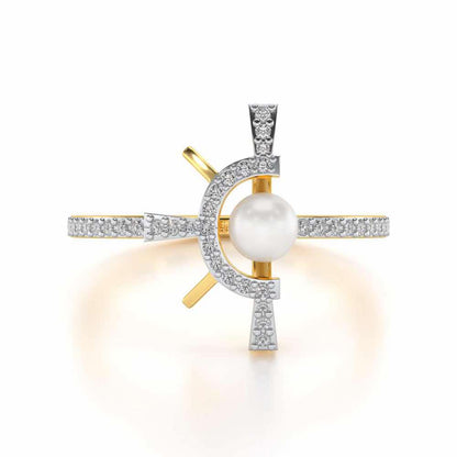 Semi Sun Silver Pearl Ring - Yellow Gold - Image 4