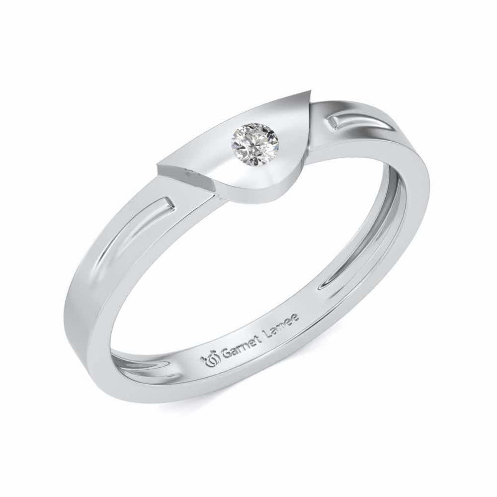 Semi-circle Solitaire Silver Ring - White Gold - Image 1