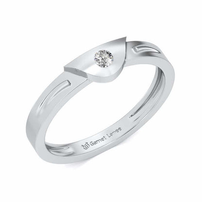 Semi-circle Solitaire Silver Ring - White Gold - Image 1