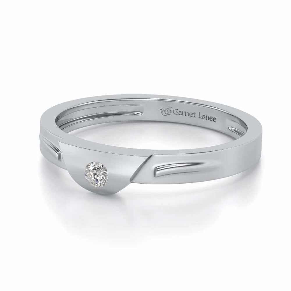 Semi-circle Solitaire Silver Ring - White Gold - Image 2