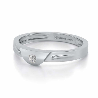 Semi-circle Solitaire Silver Ring - White Gold - Image 2
